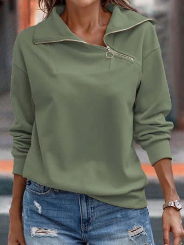 Women Regular Fit Plain Casual Zipper Turtleneck Sweatshirts