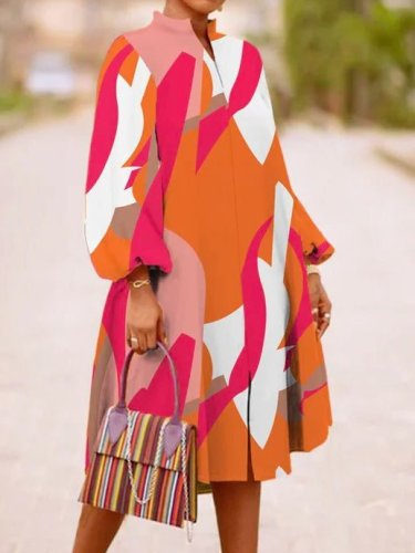 Women's Dresses Loose Multicolor Printed Long Sleeve Dress
