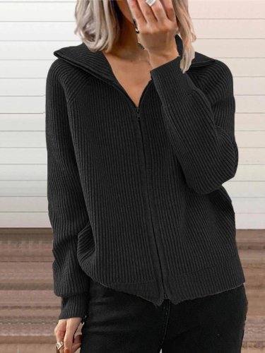 Women's Sweaters Casual Lapel Zip Long Sleeve Sweater