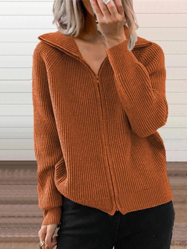 Women's Sweaters Casual Lapel Zip Long Sleeve Sweater
