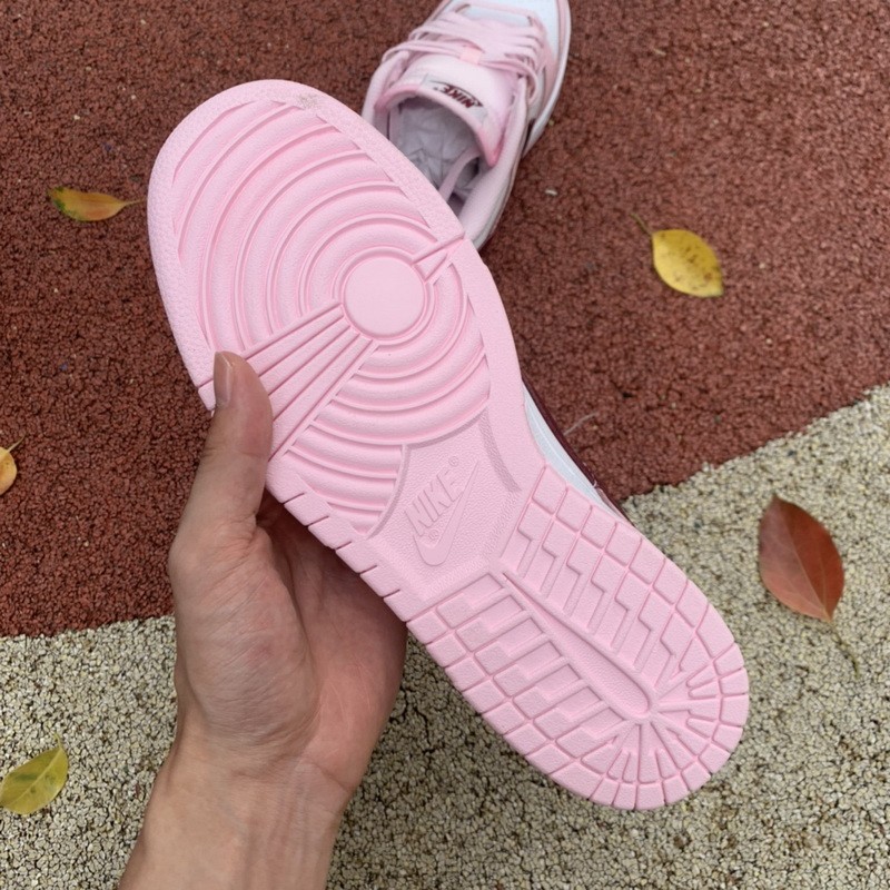 pink red and white dunks