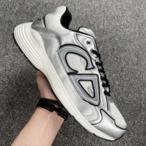 Dior B30 White Mesh Silver-Tone Metallic Calfskin