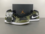  Jordan 1 Mid Black White Olive