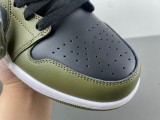  Jordan 1 Mid Black White Olive