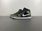  Jordan 1 Mid Black White Olive