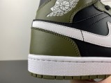  Jordan 1 Mid Black White Olive