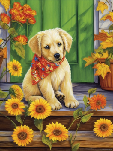 Dog Paint By Numbers Kits UK MJ9117