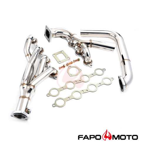 FE640130 Single Turbo Headers for LSX LS2 T4 Top Mount Swap Crossover with 44mm WG