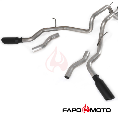 FE838140 Dual Exhaust compatible with 2009-2014 Ford F150 V8 Stainless Black Tips Cat-Back
