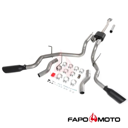FE838140 Dual Exhaust compatible with 2009-2014 Ford F150 V8 Stainless Black Tips Cat-Back