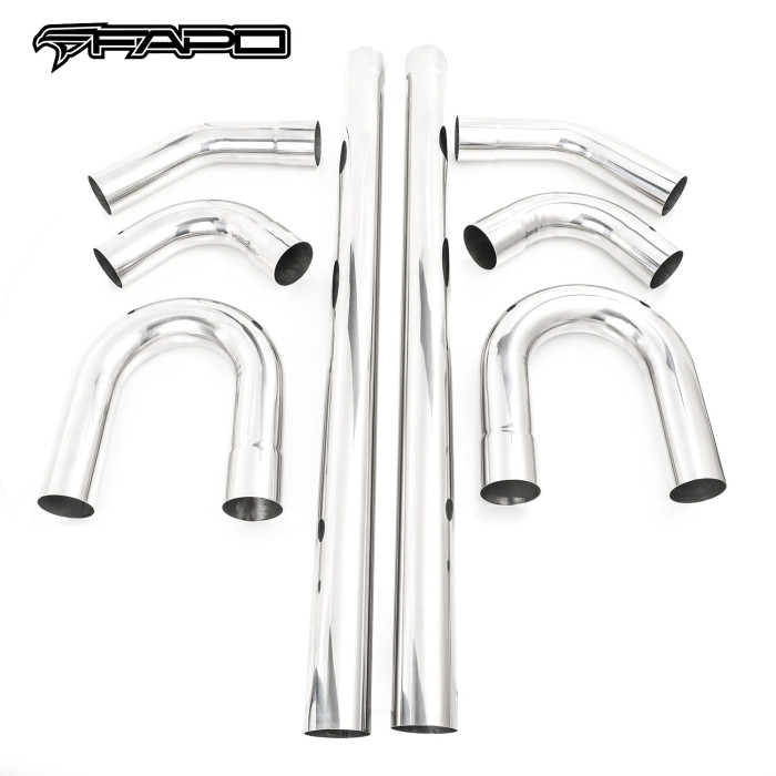 FAPO 3 in. 8pcs Stainless Steel DIY Custom Mandrel Exhaust Pipe Straight Bend Kit