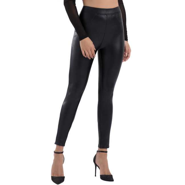 Tagoo Faux Leather Leggings for Women High Waisted Stretch Butt Lifting Pleather Pants