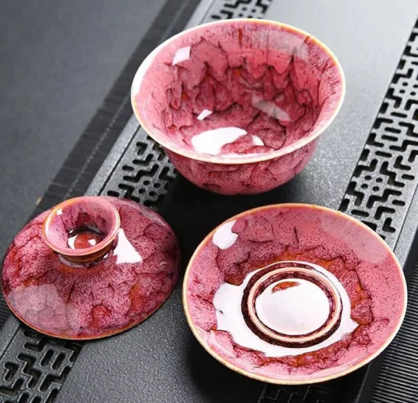 170ml Gaiwan Ceramic Pigmented Tea Bowl Saucer Lid Set Master Cup Tea Tureen Container Tieguanyin Holder Teaware Drinkware Gifts