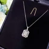 Aazuo 18K White Gold Real Diamonds IJ SI 0.63ct Fairy Square Necklace gifted for Women Senior Banquet Wedding Link Chain Au750