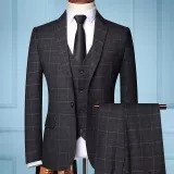 2020 Three-piece Male Formal Business Plaids Suit for Men's Fashion Boutique Plaid Wedding Dress Suit ( Jacket + Vest + Pants )