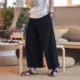 Summer refreshing Chinese style cotton linen trousers men's traditional wide-leg trousers