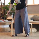 Summer refreshing Chinese style cotton linen trousers men's traditional wide-leg trousers