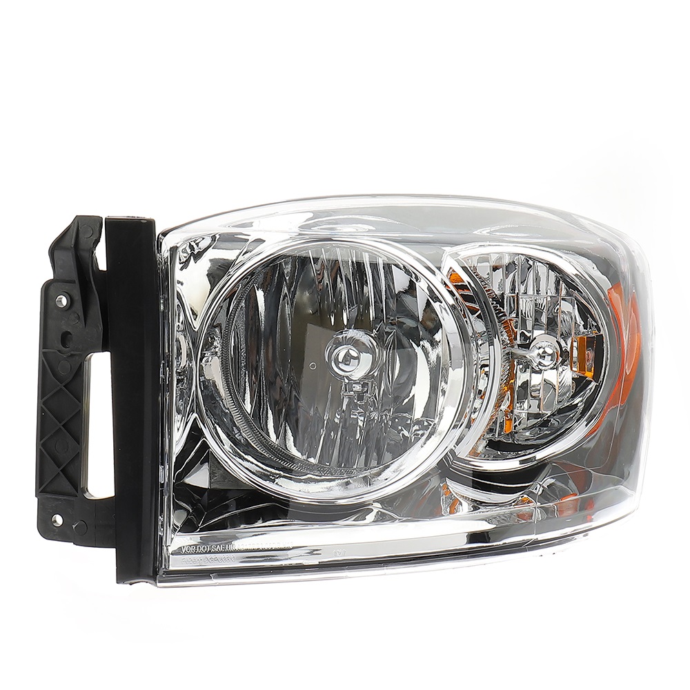 MAYASAF Headlight Assembly for Dodge 2007-2009 Ram 1500/2500/3500 Pickup Truck Driver & Passenger Side Replacement Headlamp Kit Left+Right Chrome Housing Amber Reflector Clear Lens 