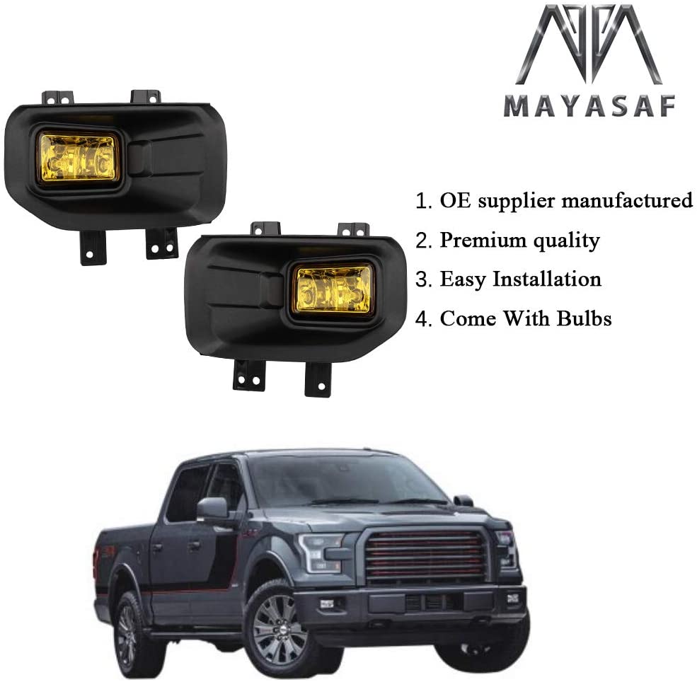 MAYASAF FORD F-150 Amber Lens Fog Light Replacement Bumper Fog Lamp Assembly Fit 2015-2016 Ford F-150 