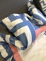 $100 A-318  Material:cotton  Four-piece set  size:1pc Duvet cover(200x230cm) +1pc bedsheet(240x250cm)+2pcs pillow case(45x74cm)