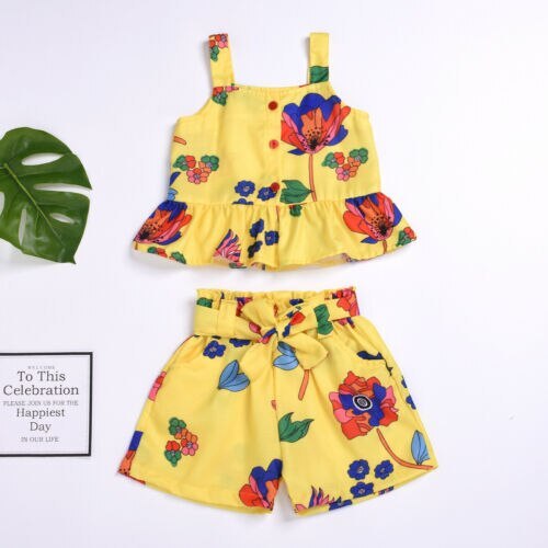 2pcs Floral Overall Top and Skirt Set