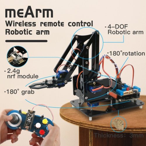 Diy Robotic Arm Claw kit for Arduino R3,High Hardness Acrylic,Support Scracth Programming,PS/2.4G Wireless Control