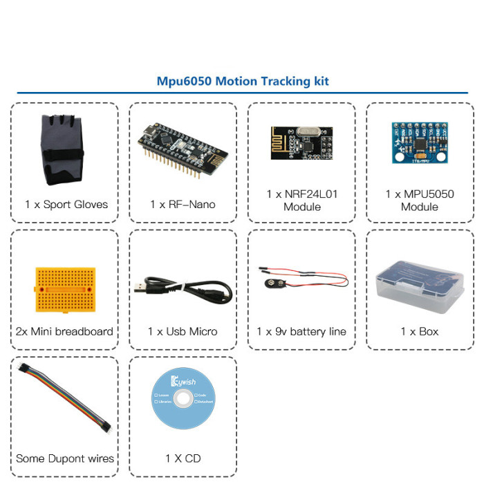 Gesture-Motion Starter Kit for Arduino Nano V3.0 Support Robot Smart Car MPU6050 6 Axis Accelerometer Gyroscope Module