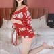 Leaning poetry column; red makeup and plain wrap, pomegranate red wedding dress, Japanese kimono bow belt, sexy lingerie printing photo