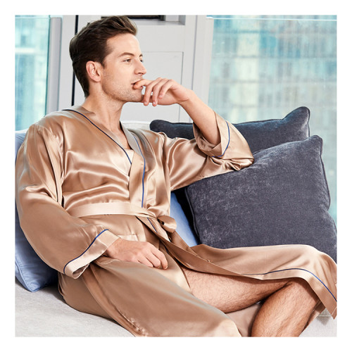 Embroidered Soft high quality Silk Satin Kimono Robe Custom Pajama Long Sleeve for men silk robes
