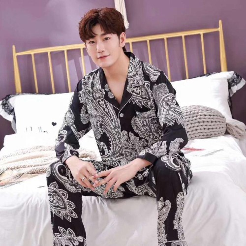 luxury silk satin men Pajamas long sleeve summer pyjama Sleepwear for men