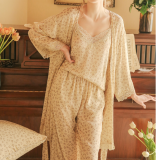 B24316A Sexy pajamas set women's long-sleeved Homewear three-piece pajamas