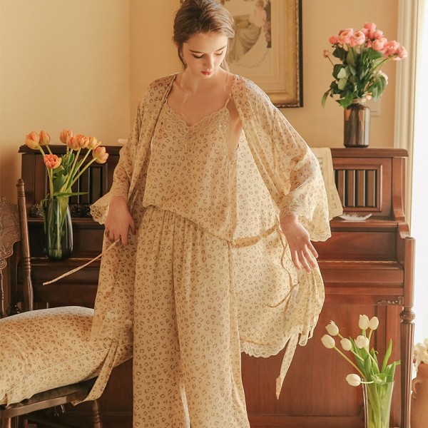 B24316A Sexy pajamas set women's long-sleeved Homewear three-piece pajamas