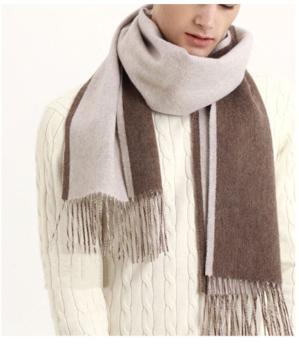 hot sale double sided two color tone  winter pure wool cashmere pashmina scarf for men