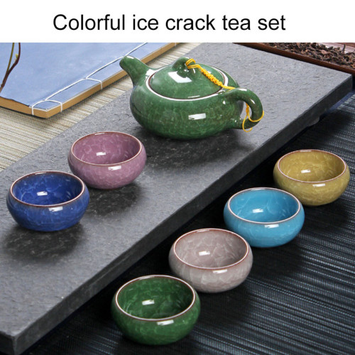 7Pcs/Set 150ML Porcelain Tea Set Ceramic Chinese Kung Fu Teapot Handmade Ice Crack Glaze Teapot Set 7 Colors