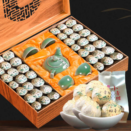 Small green citrus wood gift box Chen Pu'er tea ripe tea tea set tea set citrus tea, orange tea 300g