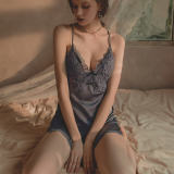 Pajamas women summer sexy thin section with chest pad gather ice silk temptation beautiful back private room suspender nightdress