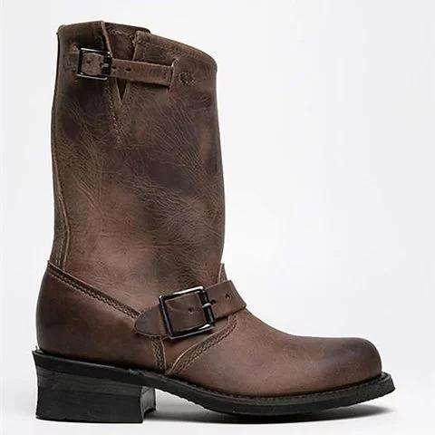 Adjustable Buckle Ankle Boots Block Heel Riding Boots