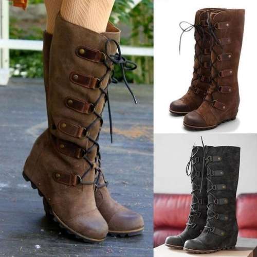 Plain Round Toe Date Outdoor Knee High Flat Boots