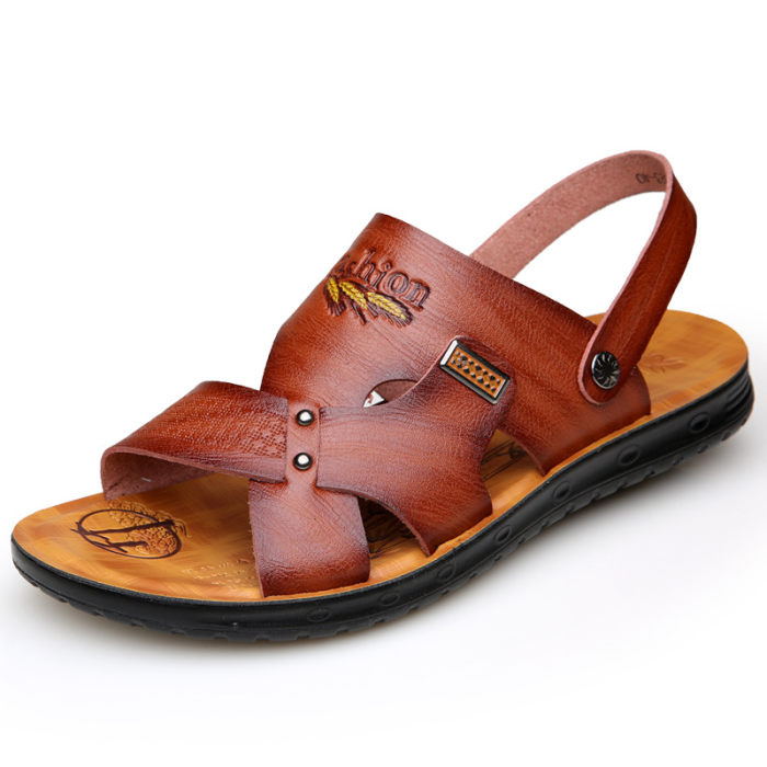 Men's PU Leather Comfortable Sandals Non-slip Slippers Shoes