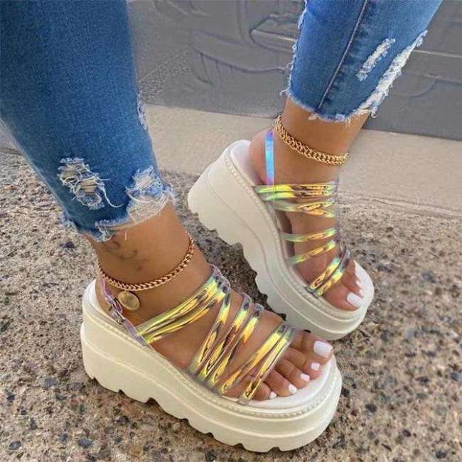 Color Summer Wedge Heel Pvc Sandals