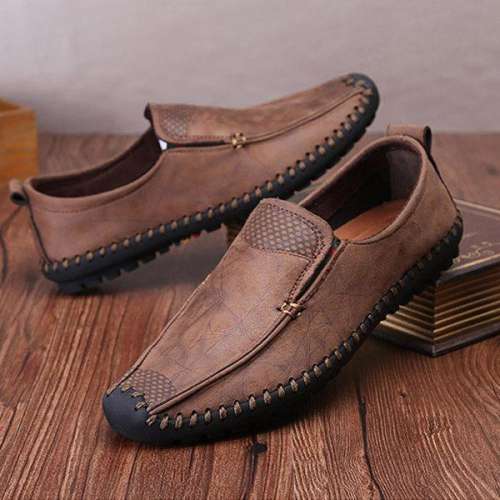 Men's  Hand Stitching Soft Sole Cap-toe Laze Shoes Slip On Loafers