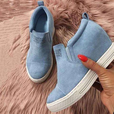 Fashion Letter Slip On Faux Suede Wedge Heel Casual Shoes