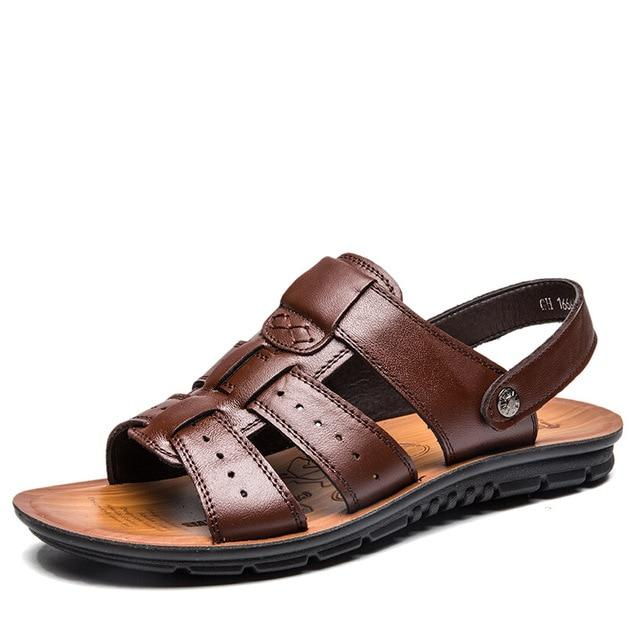 Men's PU Leather Sandals Summer Beach Casual Slippers Flip Flops Shoes