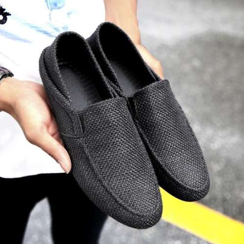 Men's Woven Style Linen Stretch Collapsible Heel Casual Driving Shoes
