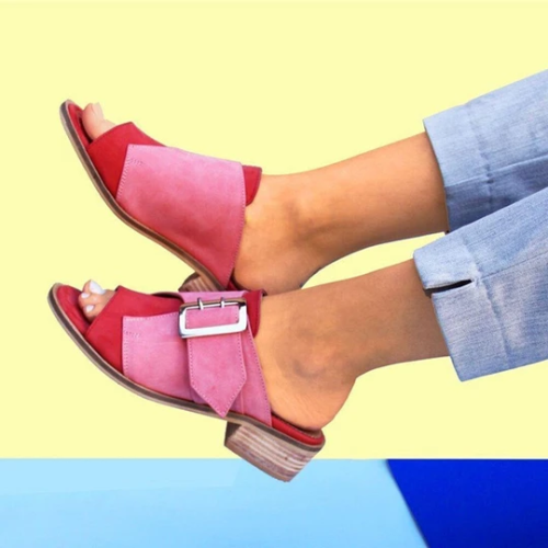 Women's Plus Size Casual Open Peep Toe Block Heel Buckle Sandals