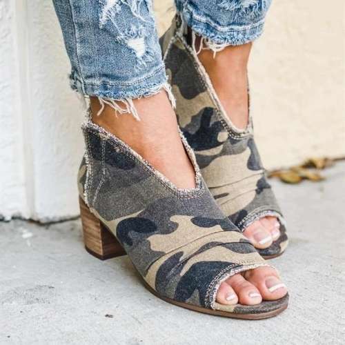 Women Chunky Canvas Sandals