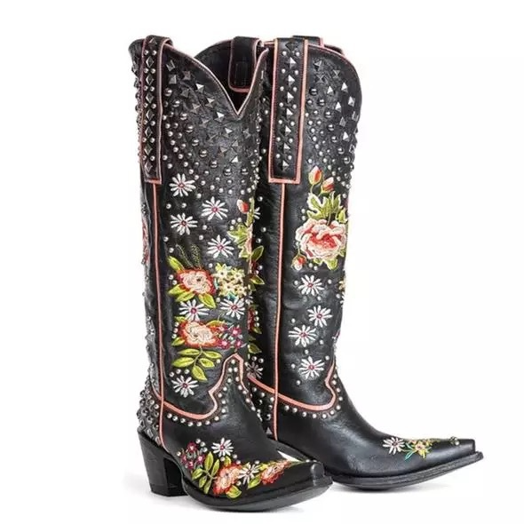 Women Retro Flower Printed High Boots