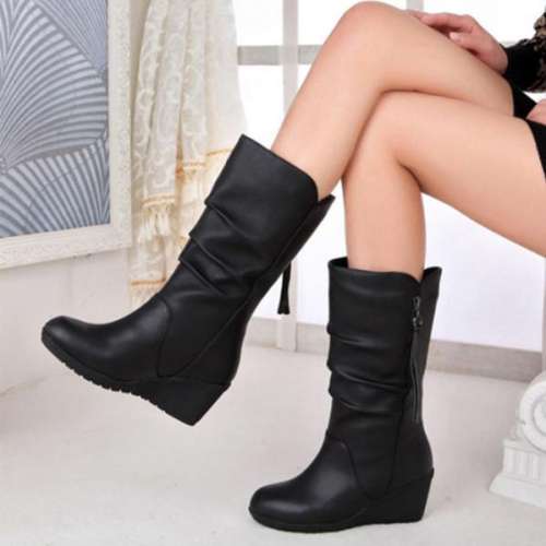Plain High Heeled Round Toe Casual Date High Heels Boots