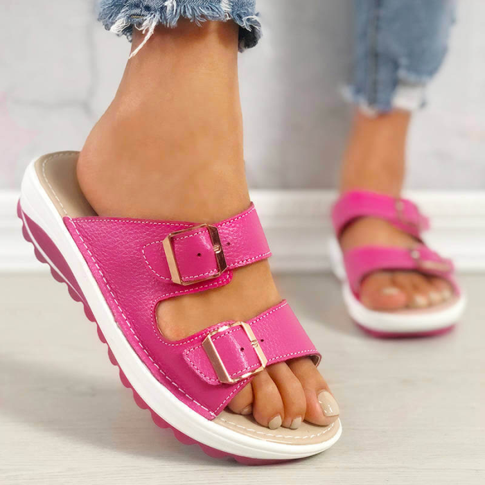 Women Casual Buckle Open Toe Slip On Platform Slippers