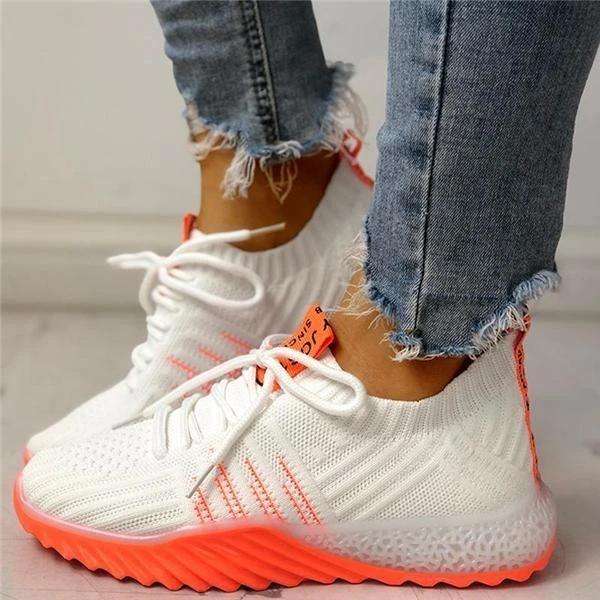 Colorblock Knitted Breathable Lace-Up Sneakers